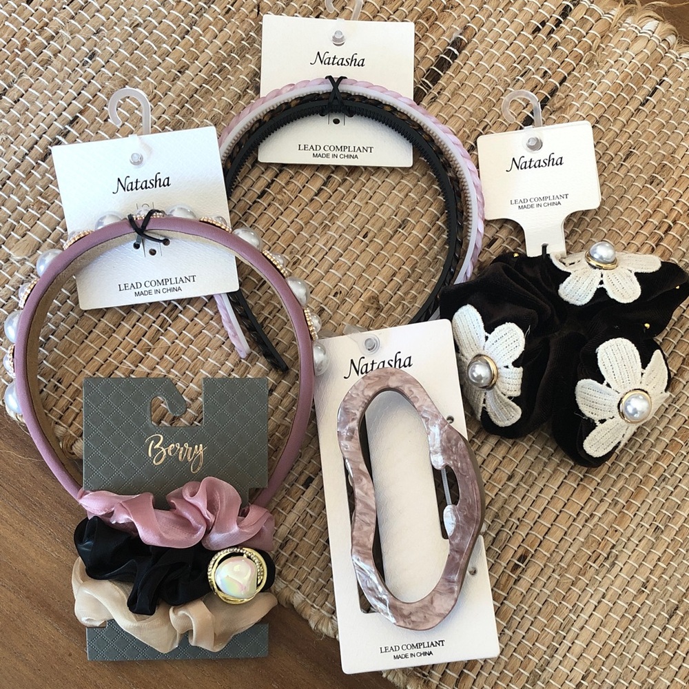 Natasha Couture Pink, Black, brown & Cream Hair Accessory Set